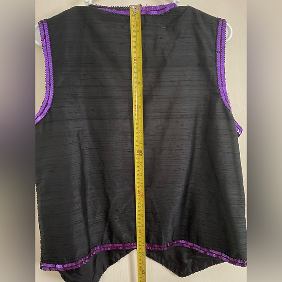 Lawrence Kazar Retro Vest Black Silk with Blue and Purple Sequins XL - Picture 3 of 6